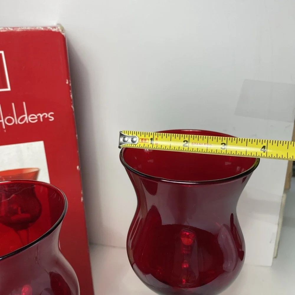 VTG Glass Tea, Light Holders Set Of 3 Red‎ Luster Finish RubyRed Christmas Decor